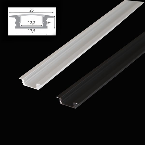 1m Recessed Black Alumin Profile NoCOVER